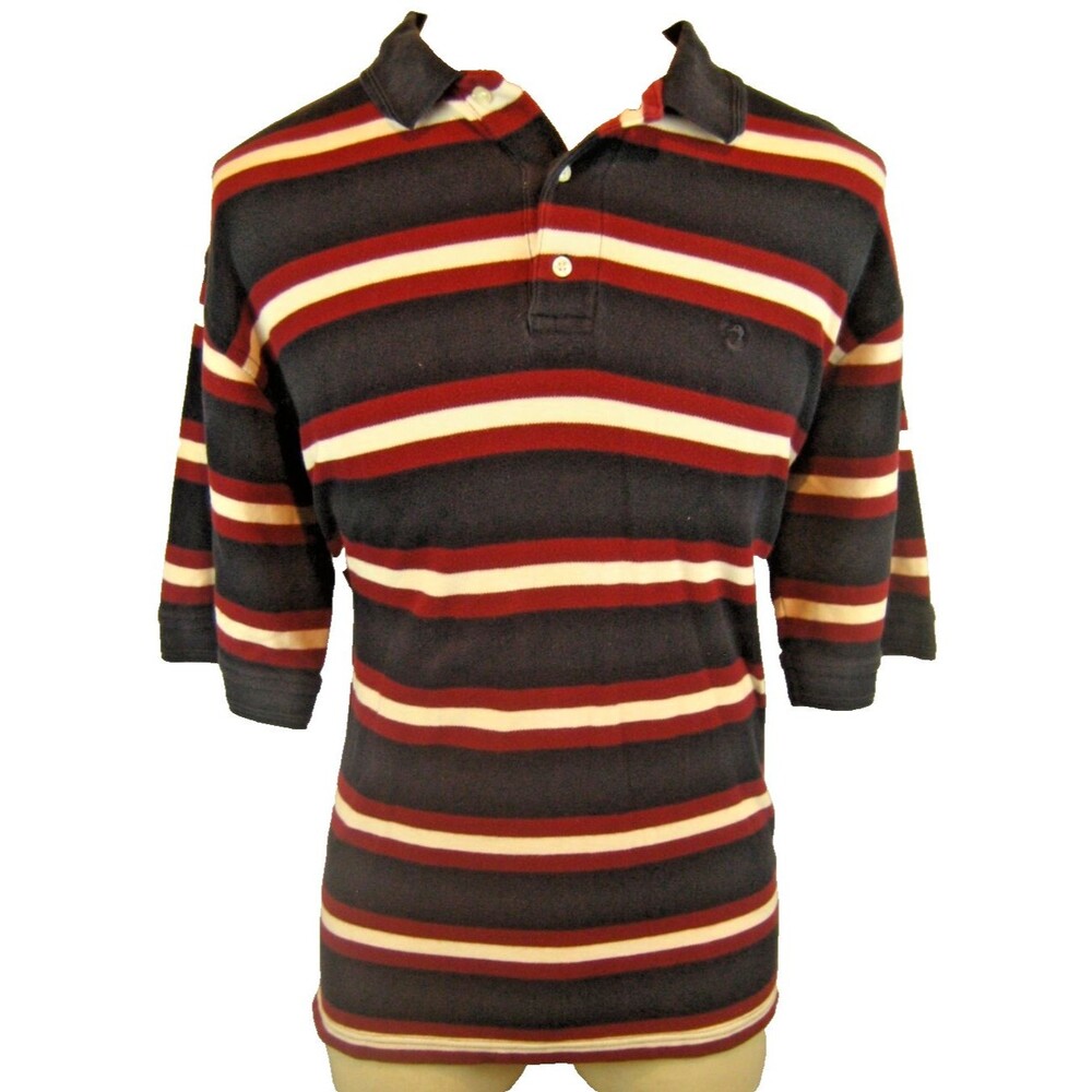 Mens Duckhead Striped Cotton SS Golf Polo Casual Shirt sz L